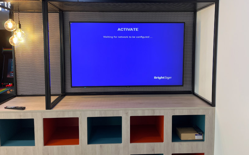 Digital display screen installation and connectivity by CatonLloyd Audio Visual, installed on a custom work station for international gaming brand, Manchester