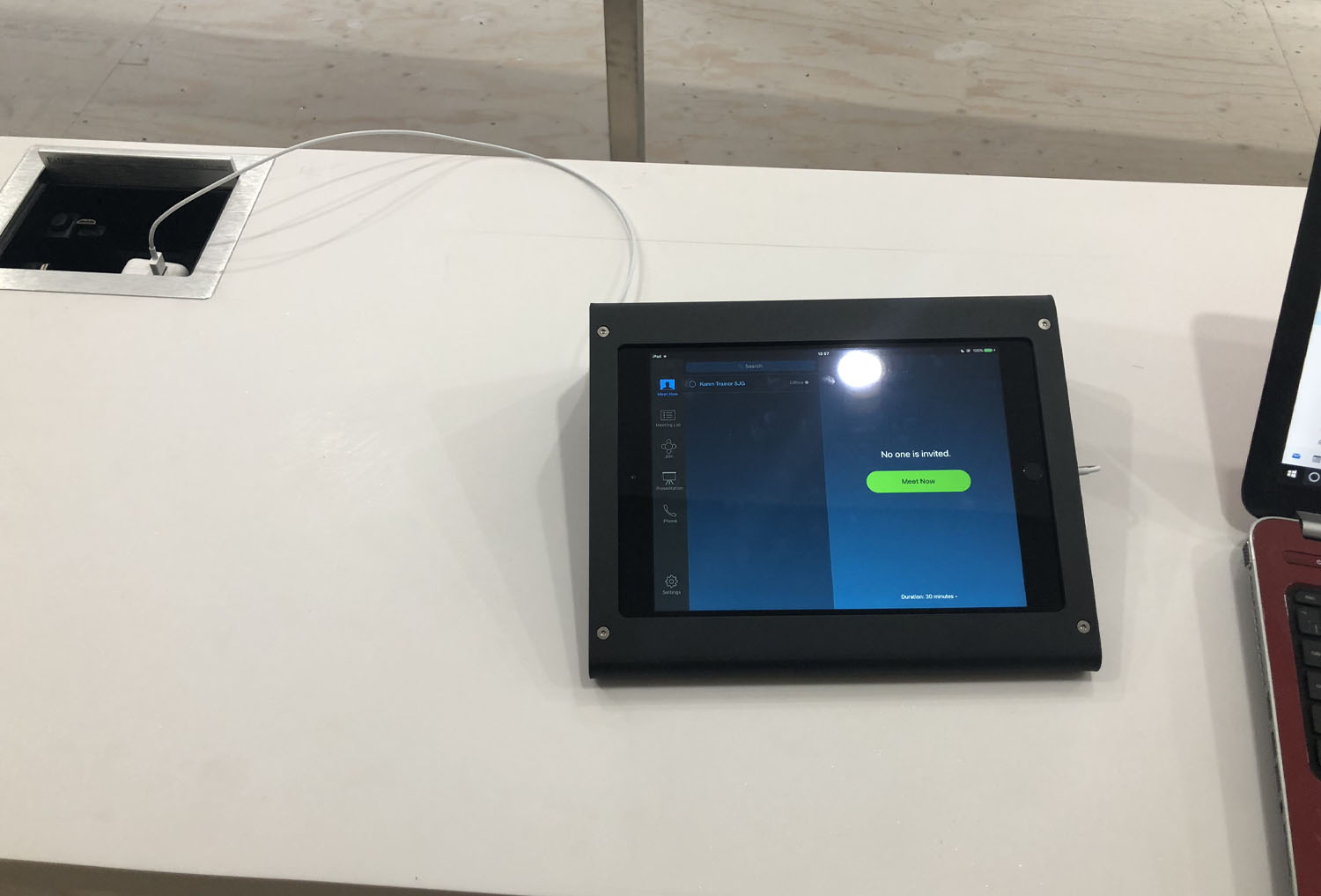 Audio visual control tablet installed in Zoom room for meeting control by CatonLloyd.